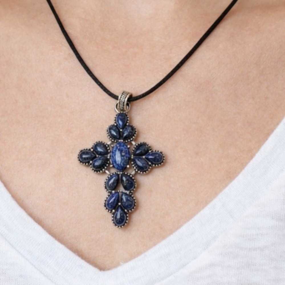 Pendant New Lapis Gemstone Cross‎ item#0019